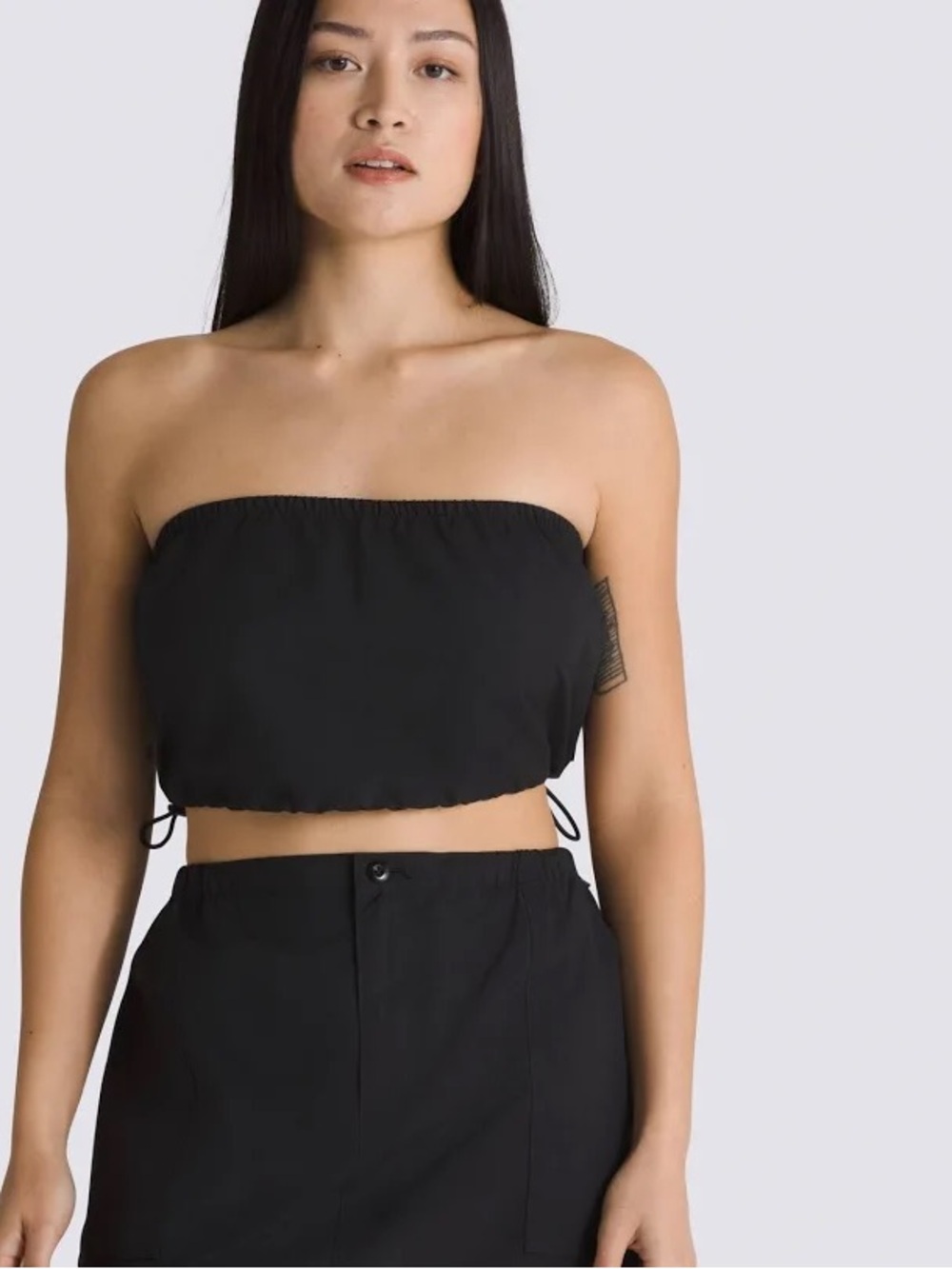 VANS Riley Parachute Bungee Cord Nylon Strapless Crop Tube Top Black Medium NWT